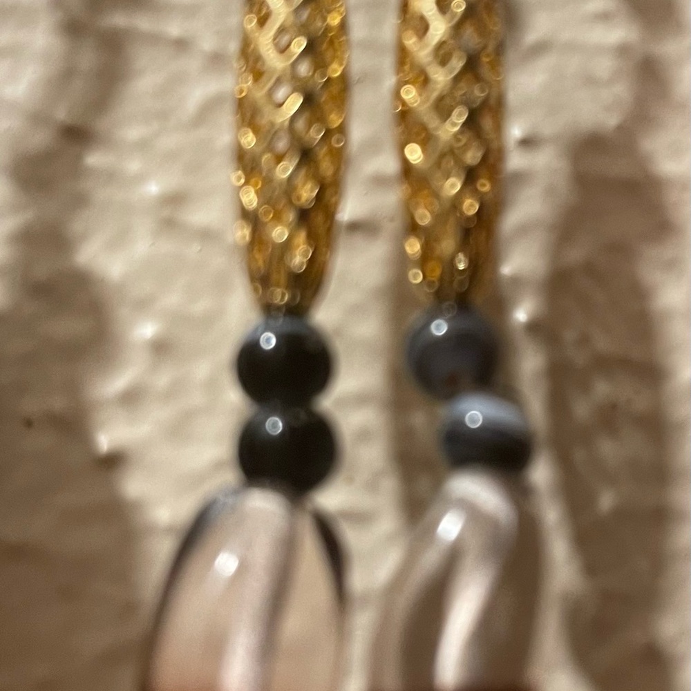 Gold and Gray Braided Earrings with Teardrop Beads